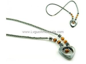 Tiger Eye Beads Hematite Heart Pendant Chain Choker Fashion Necklace